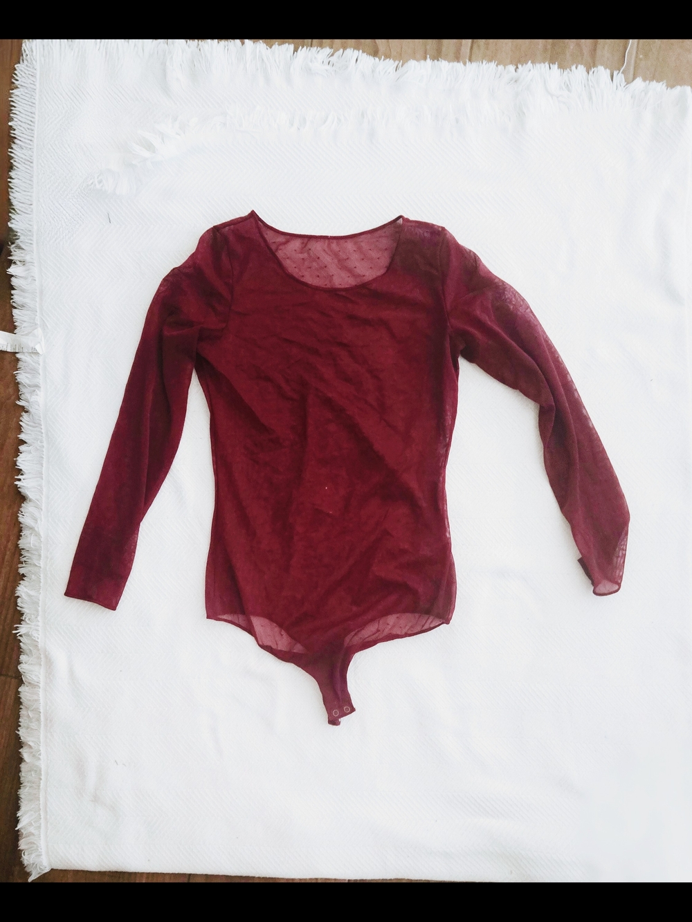 Sheer Long Sleeve Burgundy Bodysuit